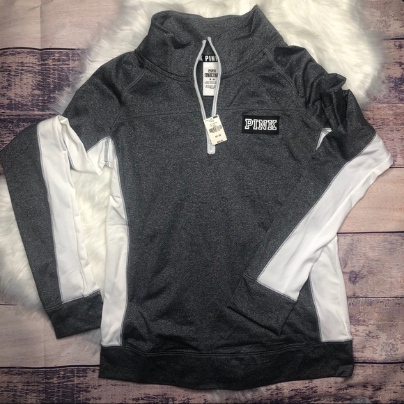 PINK Victoria’s Secret Grey/White Quarter-Zip - Picture 3 of 6